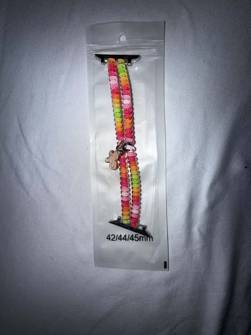Rainbow Beaded Elastic Apple Watch Band with Flower Charm 42/44/45mm